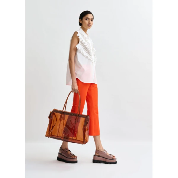 Essentiel Antwerp White embellished sleeveless cotton shirt with ruffle details, view 6
