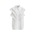 Essentiel Antwerp White embellished sleeveless cotton shirt with ruffle details
