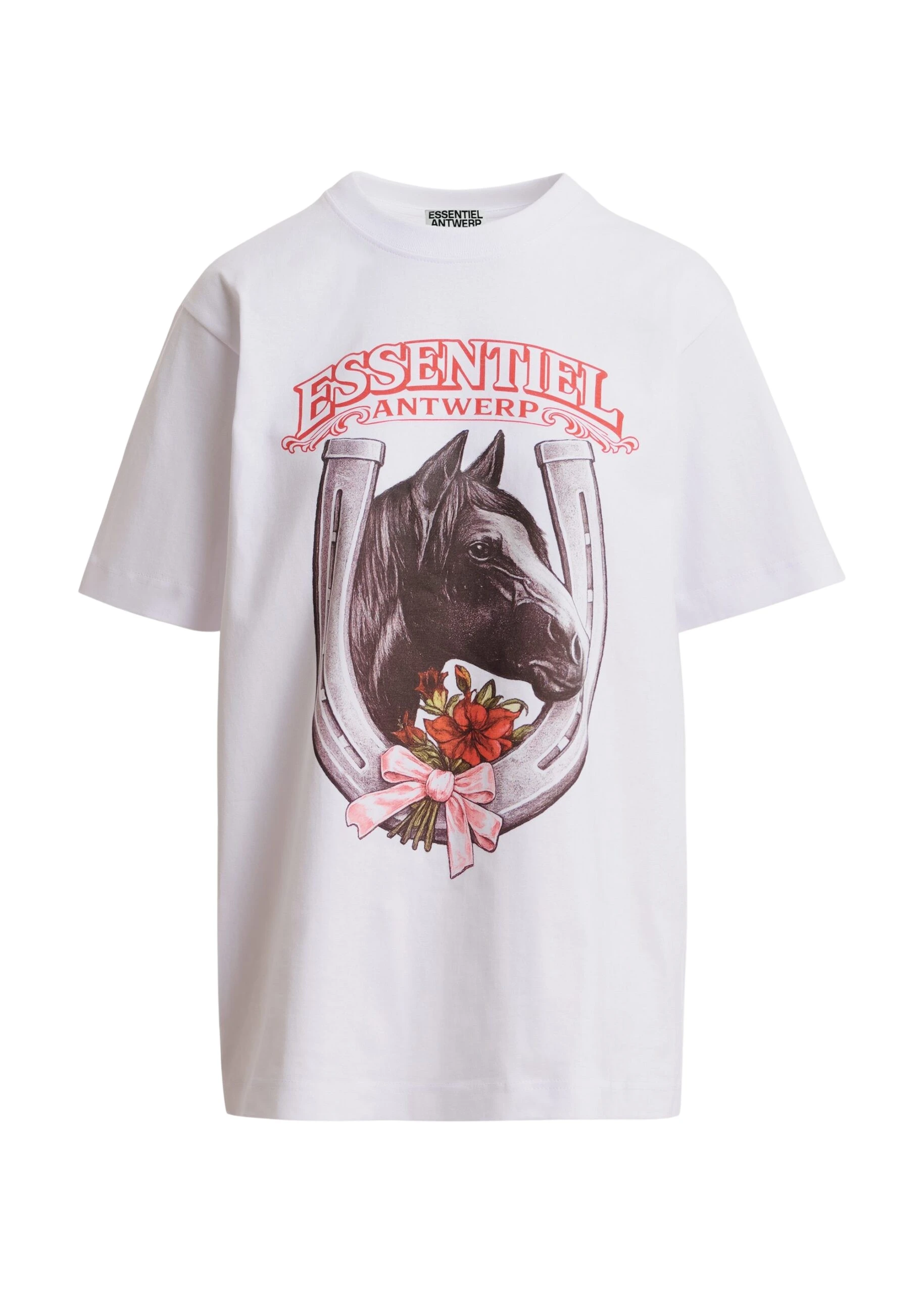 White, grey and red horseshoe and horse head oversized T-shirt, Year of the Horse online-exclusive