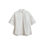 Essentiel Antwerp White oversized cotton short-sleeve shirt with lace inserts