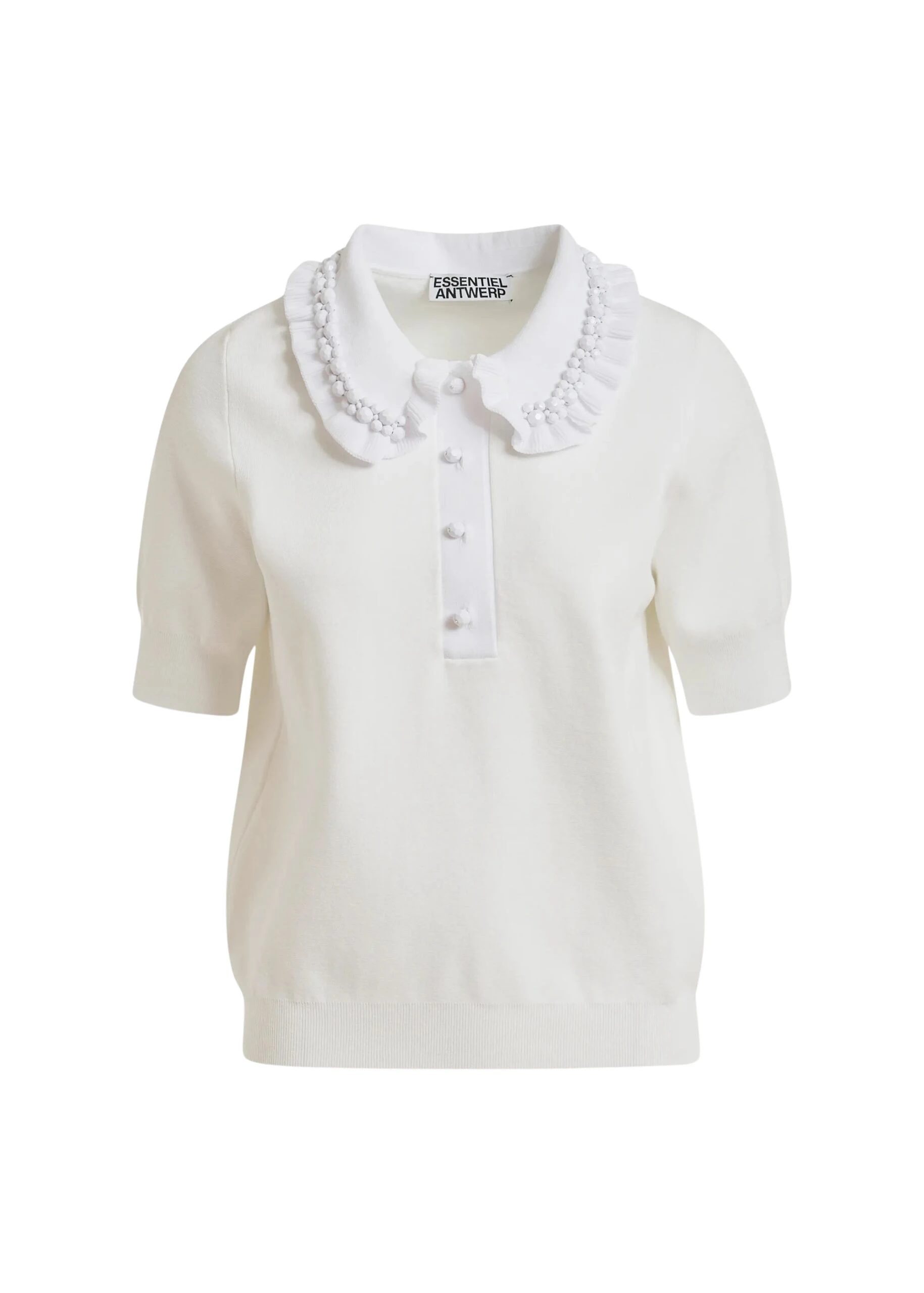 Essentiel-Antwerp-White-ruffle-fine-knit-polo-top-with-bead-embellishments-scaled53415_nobg Essentiel Antwerp White ruffle fine-knit polo top with bead embellishments
