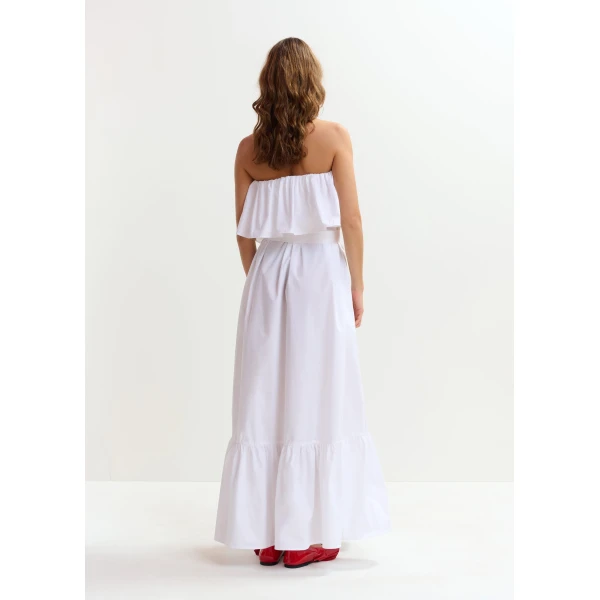 Essentiel Antwerp White strapless cotton maxi dress with ruffles, view 6