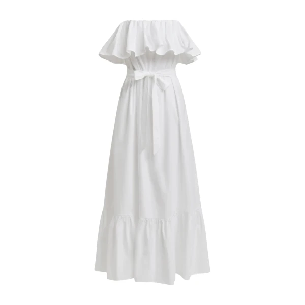 Essentiel Antwerp White strapless cotton maxi dress with ruffles