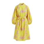 Essentiel Antwerp Yellow and brown knee-length shirt dress with mandarin collar