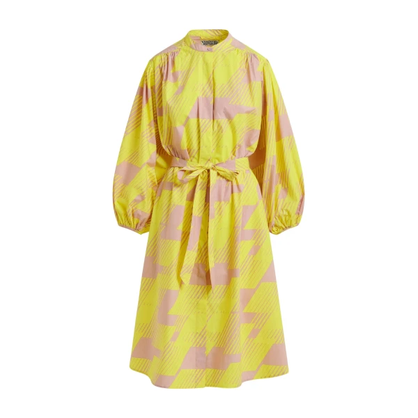 Essentiel Antwerp Yellow and brown knee-length shirt dress with mandarin collar