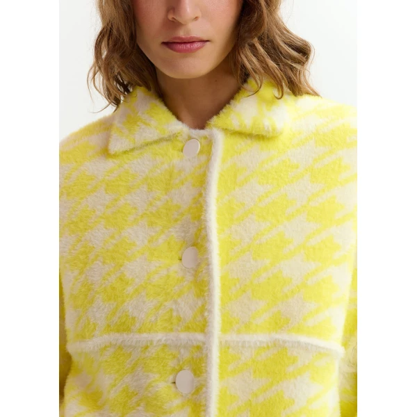 Essentiel Antwerp Yellow and off-white houndstooth knit cardigan, view 4