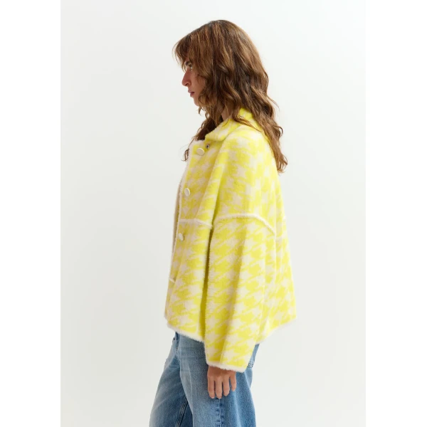 Essentiel Antwerp Yellow and off-white houndstooth knit cardigan, view 5