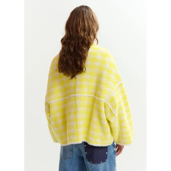 Essentiel Antwerp Yellow and off-white houndstooth knit cardigan, view 6
