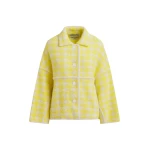 Essentiel Antwerp Yellow and off-white houndstooth knit cardigan