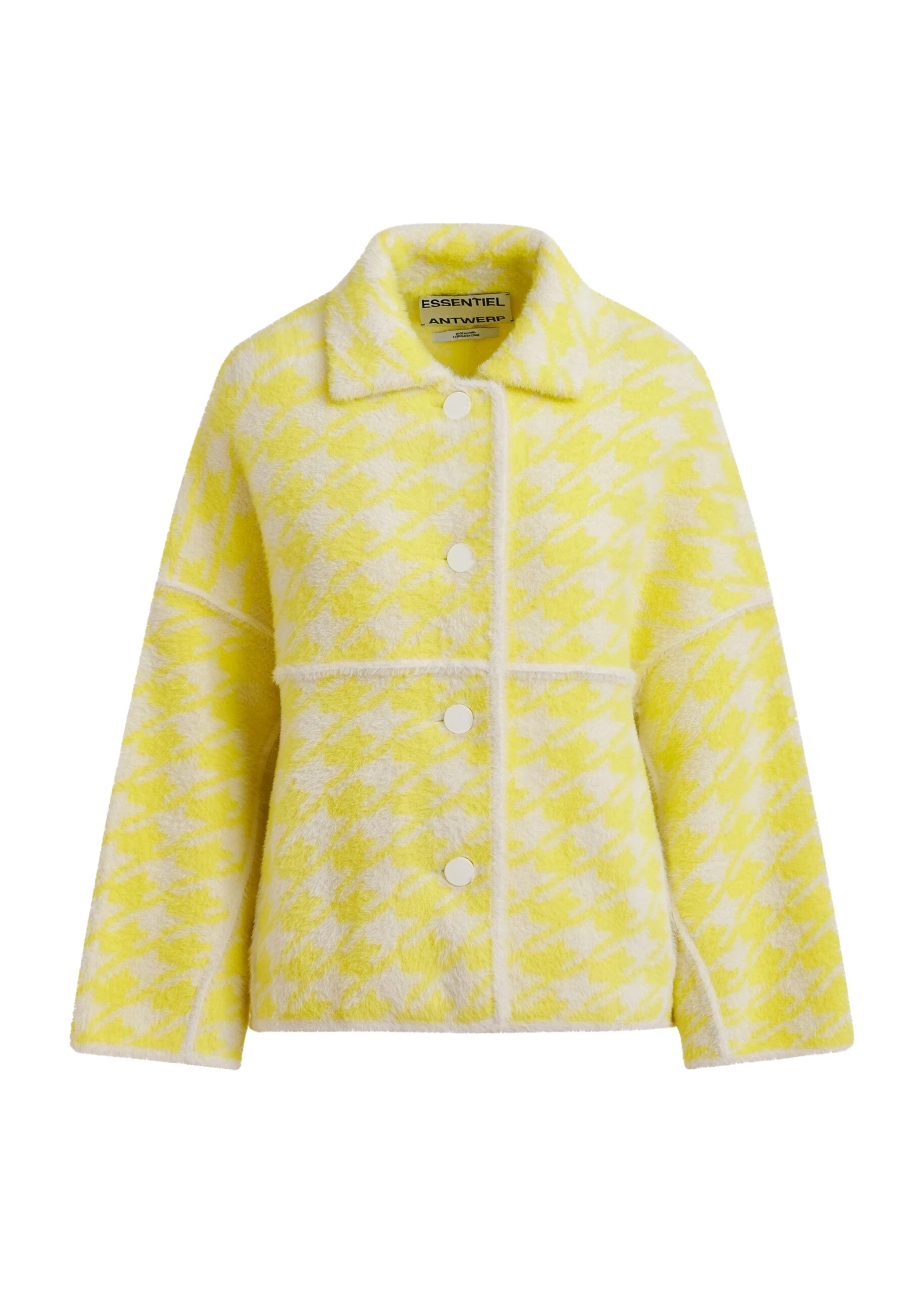 Essentiel Antwerp Yellow and off-white houndstooth knit cardigan