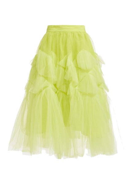 Yellow asymmetrical tiered tulle midi skirt