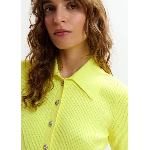 Essentiel Antwerp Yellow cotton-blend ribbed polo with rhinestone-encrusted buttons Top, view 4