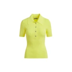 Essentiel Antwerp Yellow cotton-blend ribbed polo with rhinestone-encrusted buttons Top