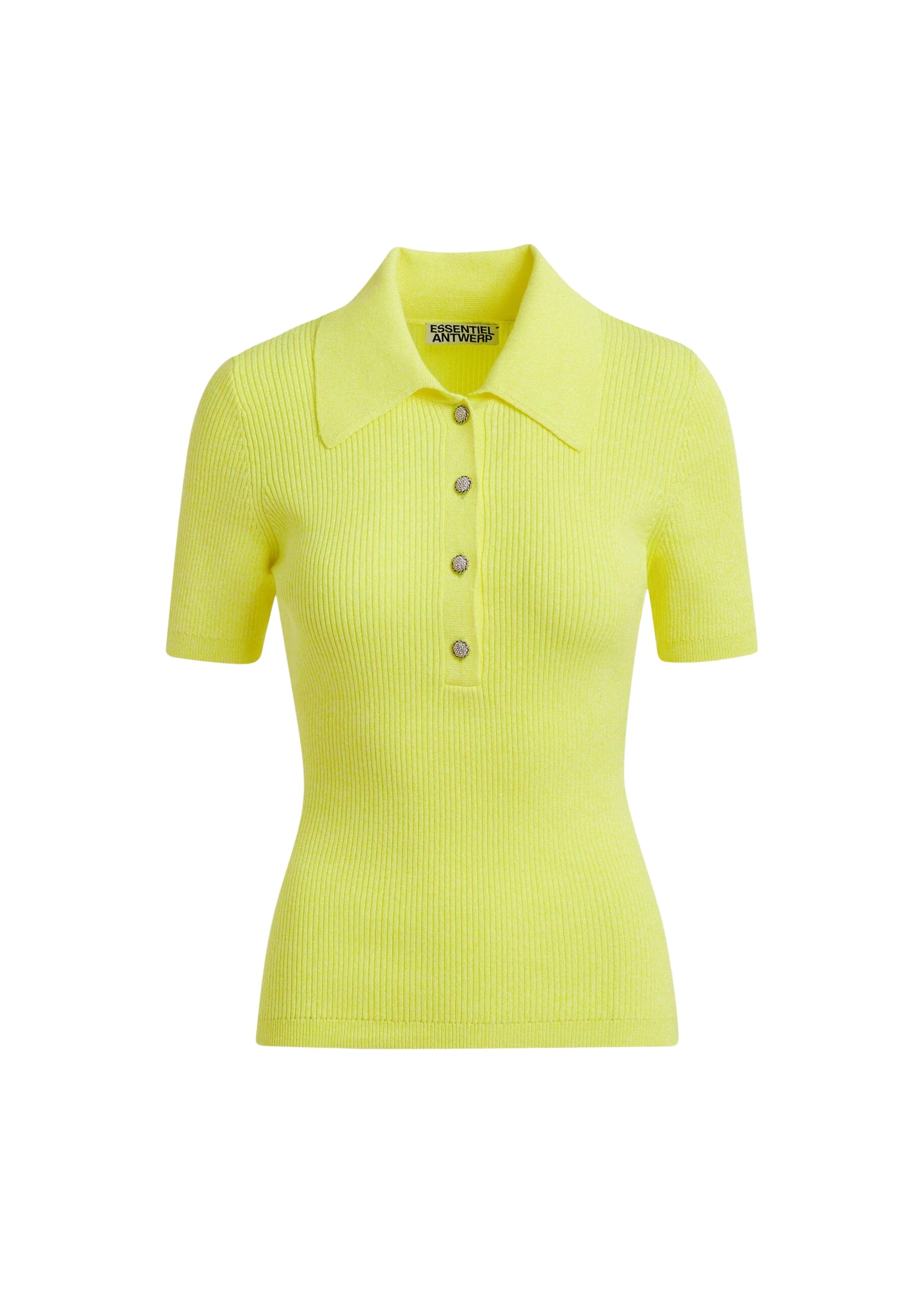 Essentiel-Antwerp-Yellow-cotton-blend-ribbed-polo-with-rhinestone-encrusted-buttons-scaled99881_nobg Essentiel Antwerp Yellow cotton-blend ribbed polo with rhinestone-encrusted buttons Top