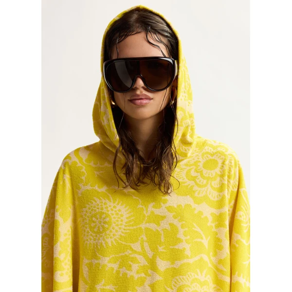 Essentiel Antwerp Yellow floral jacquard cotton-blend midi dress with hood, view 6