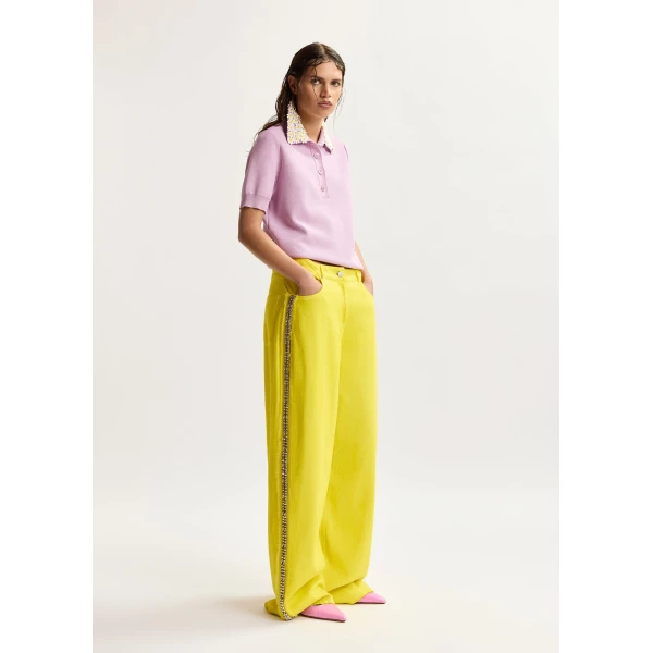 Essentiel Antwerp Yellow high-rise wide-leg jeans with embellished side trims, view 2