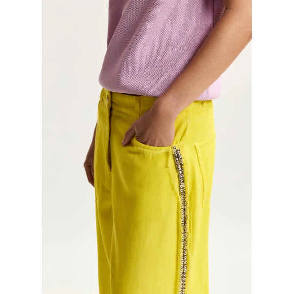 Essentiel Antwerp Yellow high-rise wide-leg jeans with embellished side trims, view 4