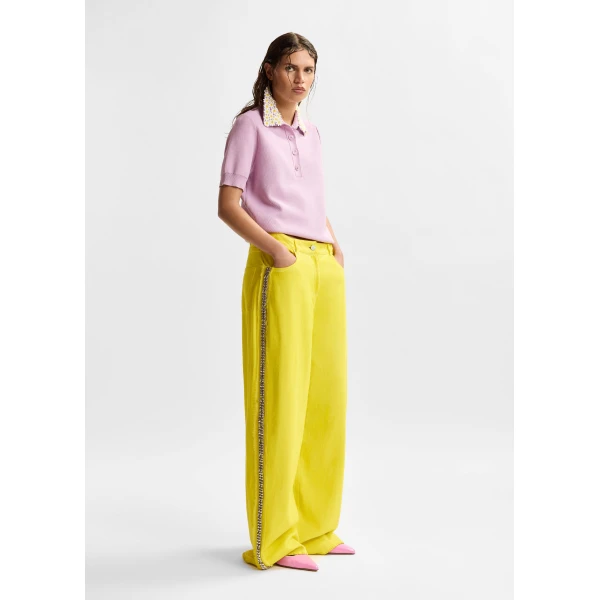 Essentiel Antwerp Yellow high-rise wide-leg jeans with embellished side trims, view 6