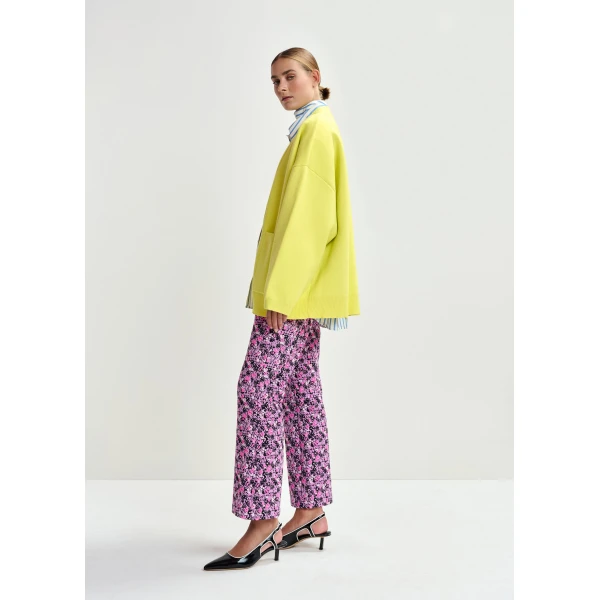 Essentiel Antwerp Yellow knit cardigan with tonal flower buttons, view 3