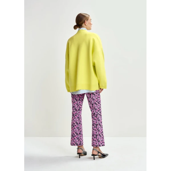 Essentiel Antwerp Yellow knit cardigan with tonal flower buttons, view 4