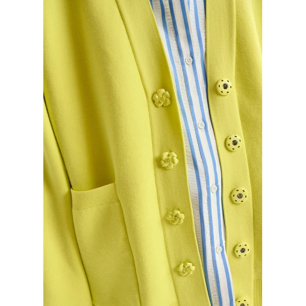 Essentiel Antwerp Yellow knit cardigan with tonal flower buttons, view 5