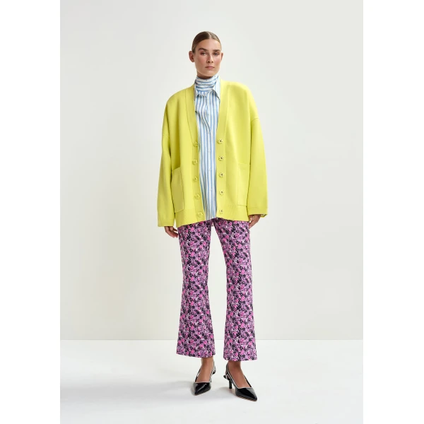 Essentiel Antwerp Yellow knit cardigan with tonal flower buttons, view 6