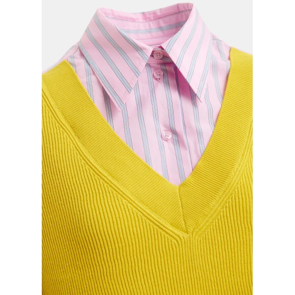 Essentiel Antwerp Yellow, light pink and light blue knit-panel oversized shirt, view 6