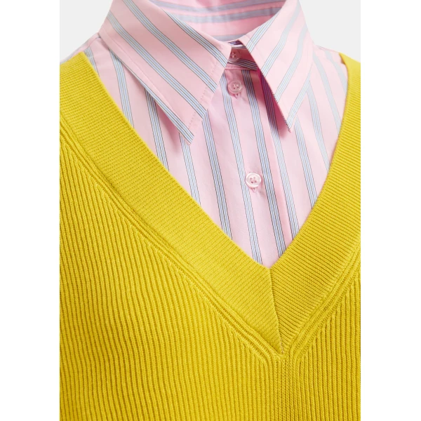 Essentiel Antwerp Yellow, light pink and light blue knit-panel oversized shirt dress, view 6
