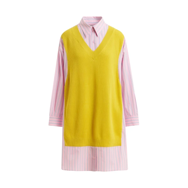 Essentiel Antwerp Yellow, light pink and light blue knit-panel oversized shirt dress
