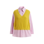 Essentiel Antwerp Yellow, light pink and light blue knit-panel oversized shirt