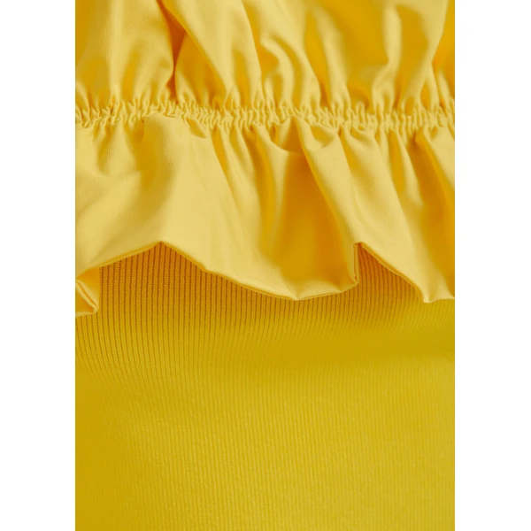 Essentiel Antwerp Yellow off-shoulder knit top with ruffle trim, view 6