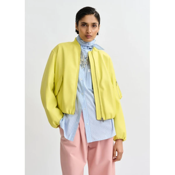 Essentiel Antwerp Yellow oversized cropped bomber jacket, view 3