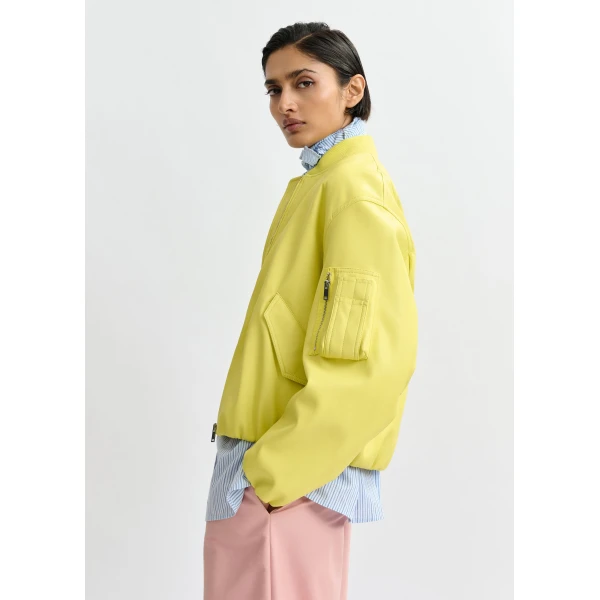 Essentiel Antwerp Yellow oversized cropped bomber jacket, view 4