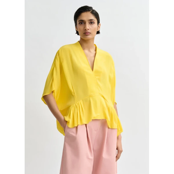 Essentiel Antwerp Yellow oversized top with peplum hemline, view 3