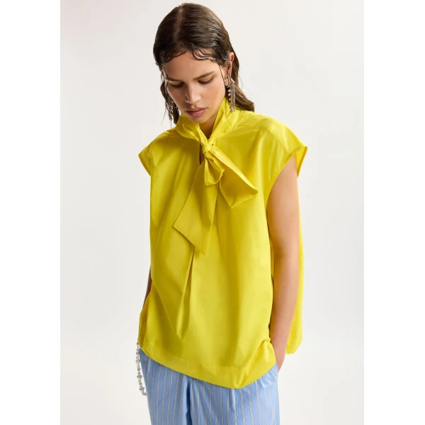 Essentiel Antwerp Yellow sleeveless top with tie neckline, view 2