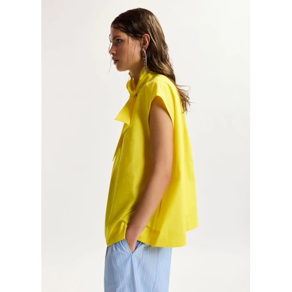 Essentiel Antwerp Yellow sleeveless top with tie neckline, view 3