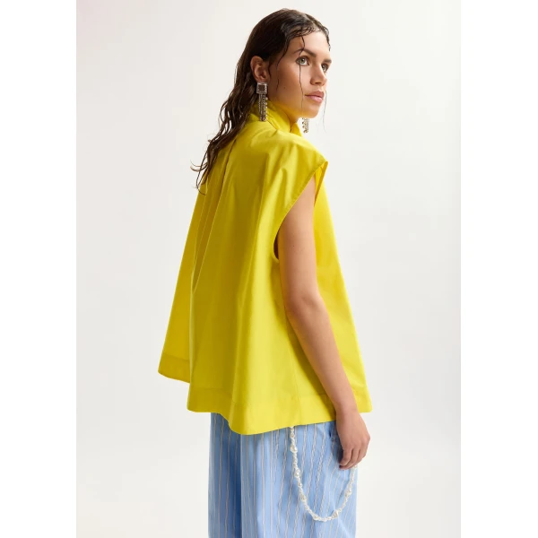 Essentiel Antwerp Yellow sleeveless top with tie neckline, view 4