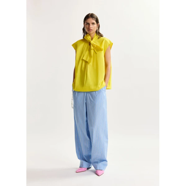 Essentiel Antwerp Yellow sleeveless top with tie neckline, view 5