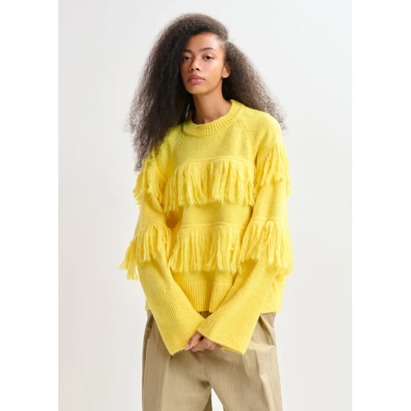 Essentiel Antwerp Yellow sweater with fringe details, view 2