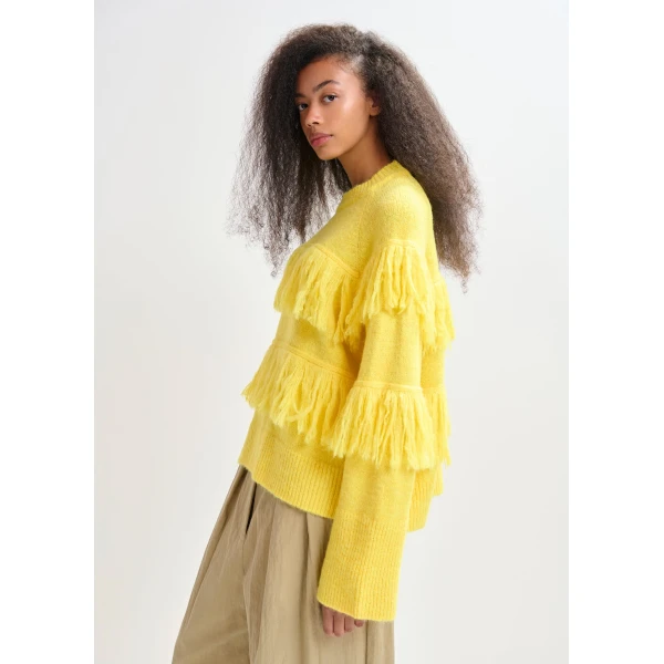 Essentiel Antwerp Yellow sweater with fringe details, view 3