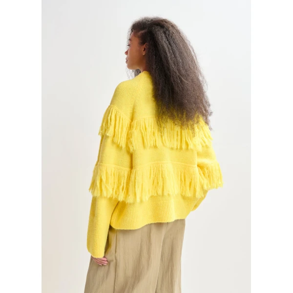 Essentiel Antwerp Yellow sweater with fringe details, view 4