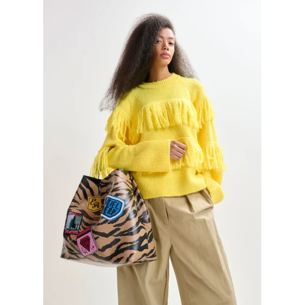 Essentiel Antwerp Yellow sweater with fringe details, view 5