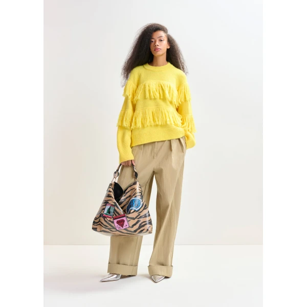 Essentiel Antwerp Yellow sweater with fringe details, view 6
