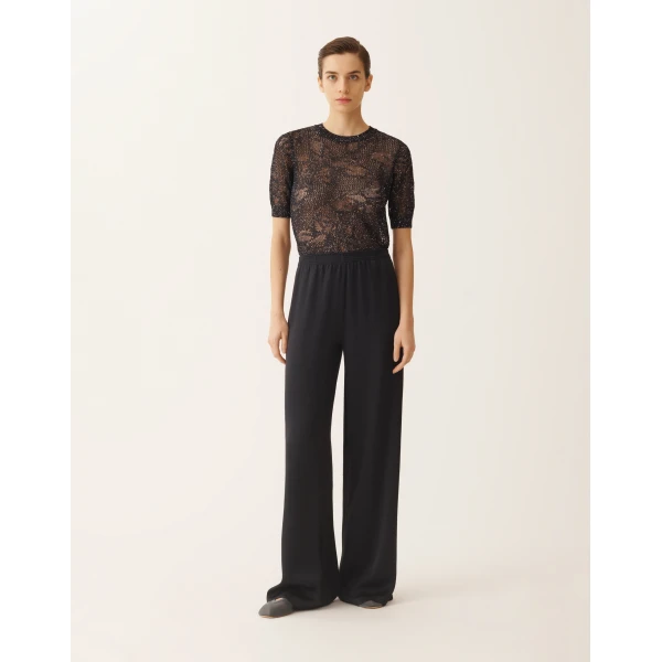 Fabiana Filippi Amelia Trousers in Midnight Blue Enver Satin, view 3