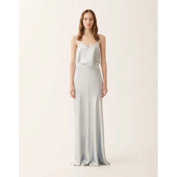 Fabiana Filippi Asymmetric Skirt in Aqua Satin, view 3