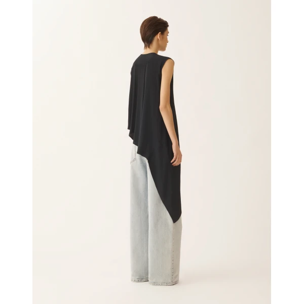 Fabiana Filippi Asymmetrical Top in Midnight Blue Crepe de Chine, view 4