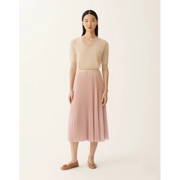 Fabiana Filippi Bicolor Pleated Satin Skirt in Pink, view 3