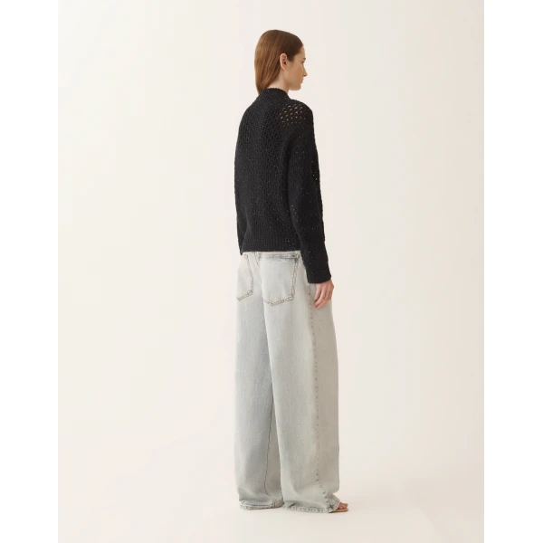 Fabiana Filippi Bomber in Platinum and Micro Sequins, Night Blue Knit, view 4
