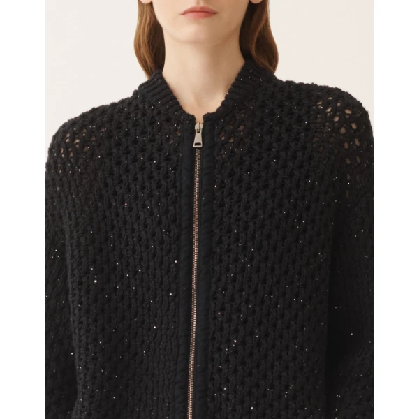 Fabiana Filippi Bomber in Platinum and Micro Sequins, Night Blue Knit, view 5