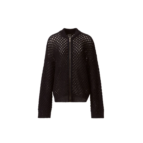 Fabiana Filippi Bomber in Platinum and Micro Sequins, Night Blue Knit